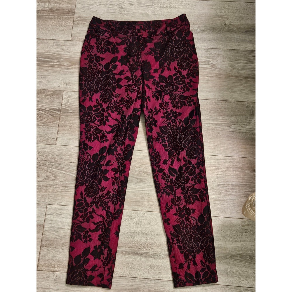 White House Black Market Pink Black Floral Lace Ankle Pants 00 Magenta Gothic - Picture 2 of 11